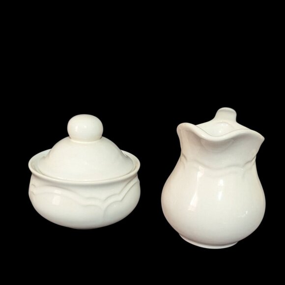 Vintage Pfaltzgraff Gazebo Creamer & Sugar Bowl White Stoneware Set - Picture 5 of 10